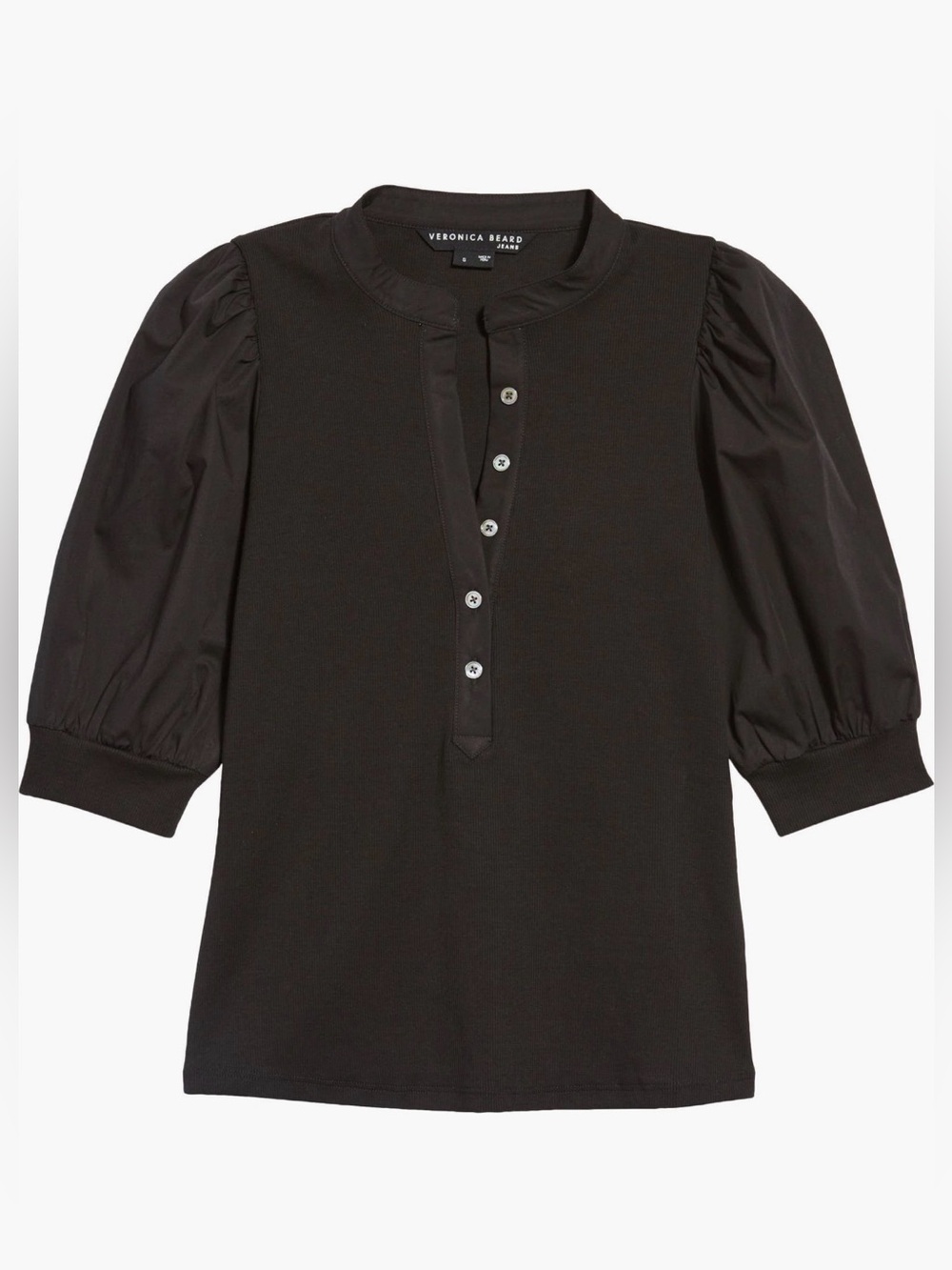 Veronica Beard Coralee top in black ribbed cotton size Small NWT